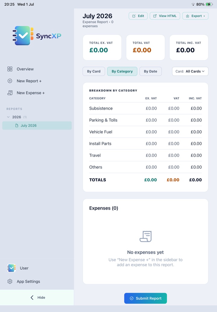 Monthly expense report on iPad
