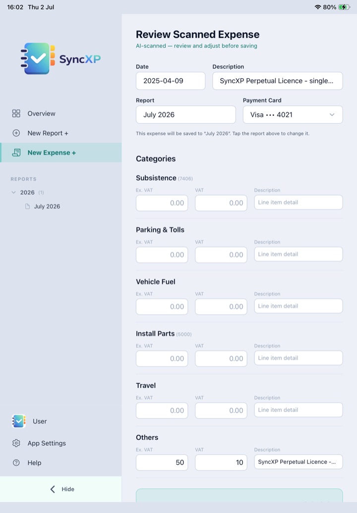 Reviewing an AI-scanned receipt on iPad