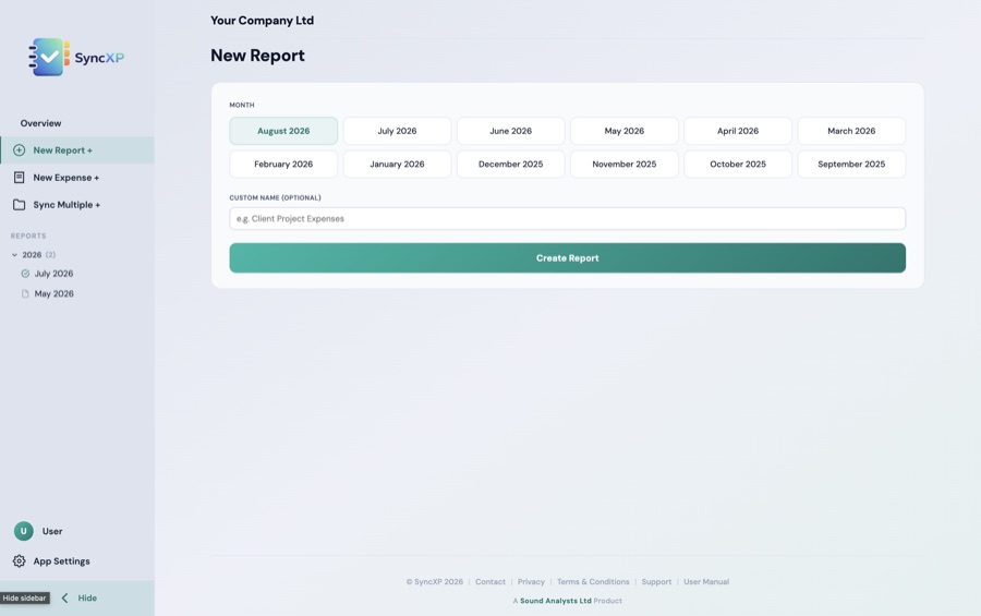 Creating a new monthly report in SyncXP for Mac